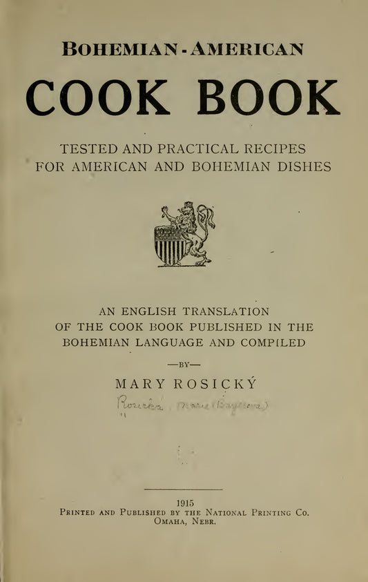 Bohemian- American cook book circa 1915