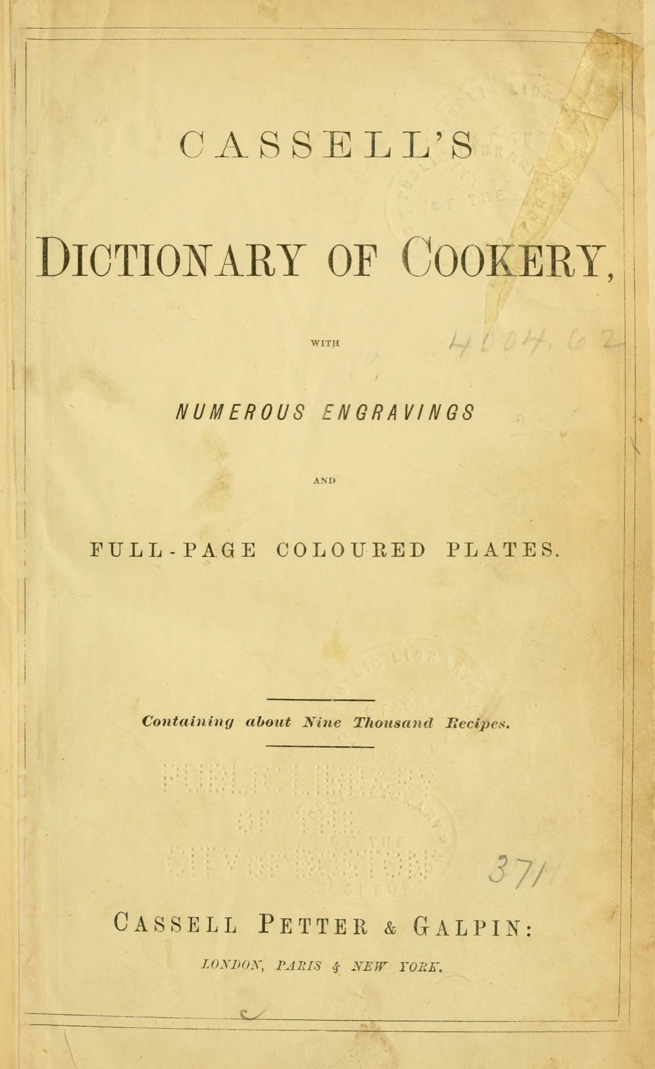 Cassells Dictionary of Cookery circa 1875