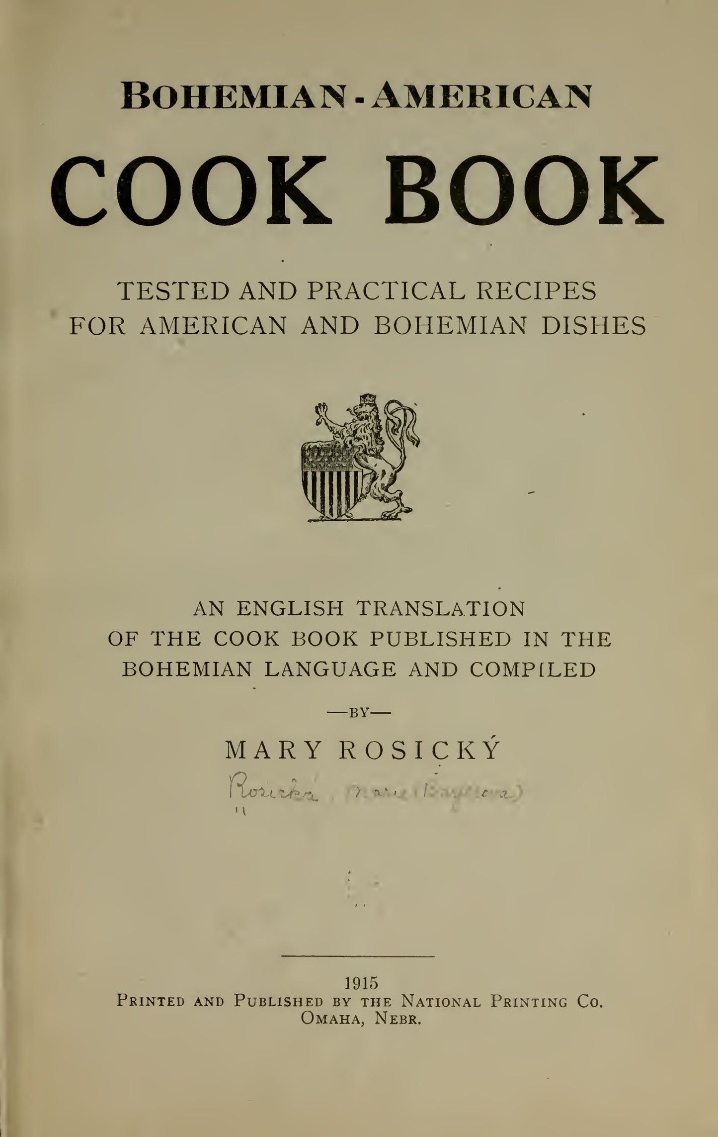 Bohemian- American cook book circa 1915